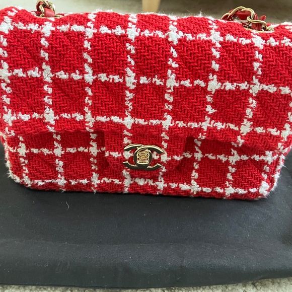 Chanel Mini Rectangle Flap Tweed Red & White Brand New! - Picture 1 of 15